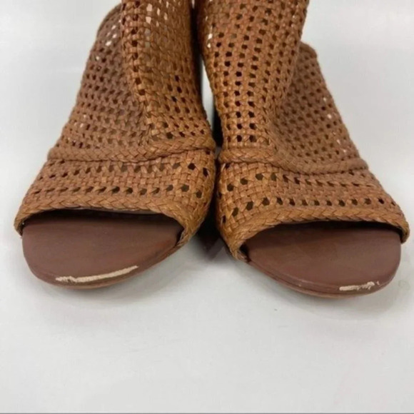 Sam Edelman Brown Woven Evie Block Heel Peep Toe Bootie Sandals Size 10 - Picture 3 of 10